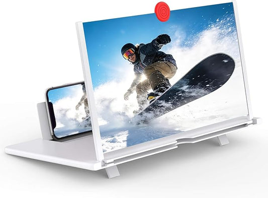 14" Screen Magnifier,3D HD Mobile Phone Magnifier Projector Screen Enlarger for Movies, Videos, and Gaming,Foldable Cell Phone Stand with Screen Amplifier,Supports All Smartphones (White, 14inch)