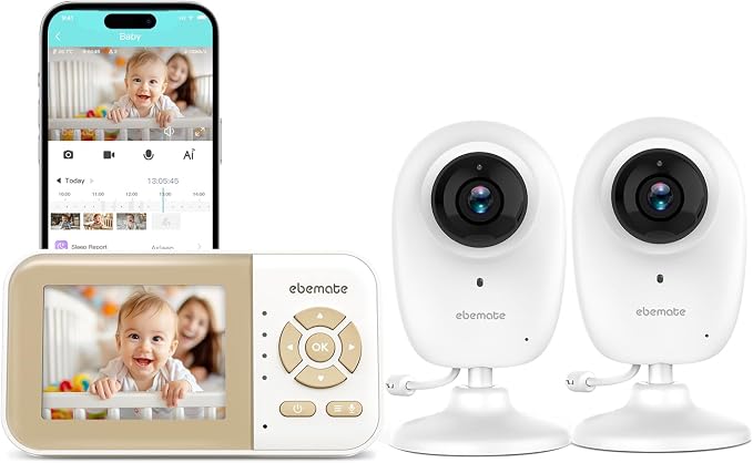 ebemate WiFi Video Baby Monitor with 2 Camera,2.8" Display with 1500Ft Long Range,WiFi On/Off,1080P No Glow Night Vision,2-Way Talk Baby Cam Monitoring