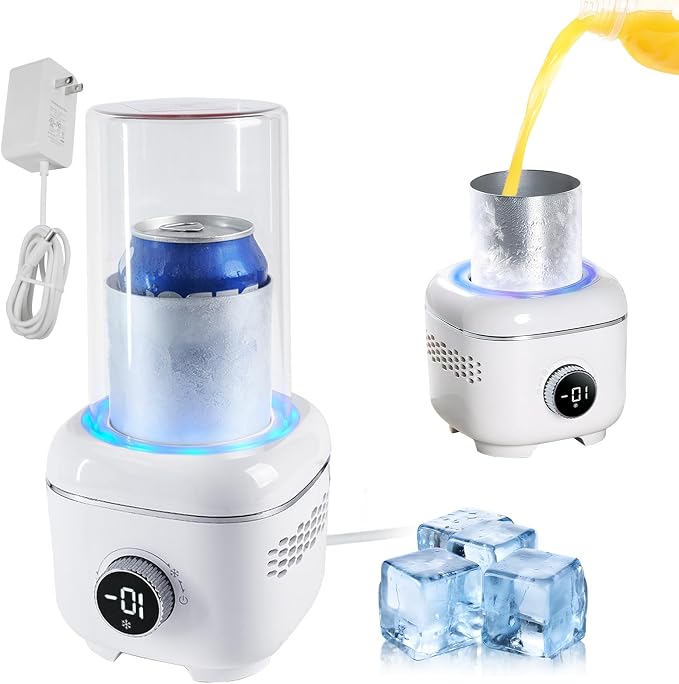 Cooling Cup with Mood Light,2 in 1 Cup Cooler Warmer for Desktop for 30.2℉-158℉,Electric Beverage Cooler with Aluminum Mug,Portable Quick Drink Chiller for Cola Beer Coffee Juice,Gifts for Women Men