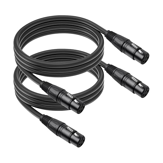 2 Pack 3 Pin XLR Female to Female Microphone Cables,6.6 FT,Professional Balanced Audio Cable with Oxygen-Free Copper, Gold-Plated Connectors - for Studio, Stage, PA Systems