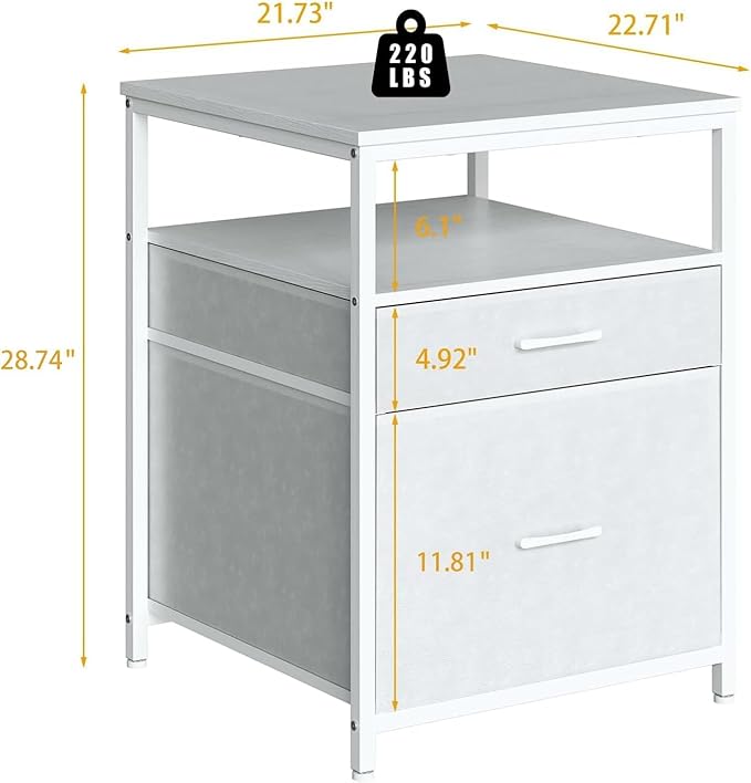 Herture Mini Fridge Stand with 3 Storage, Mini Fridge Cabinet, Beverage Fridge Table, Heavy Duty 21.3" L* 22.7" W Tabletop, for Dorm, Apartment,Office, Bedroom White HB01BXW
