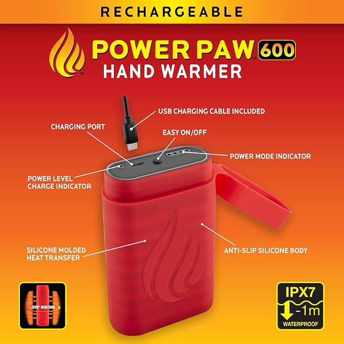 POWERPAW Rechargeable Hand Warmer Portable Electric Hand Heater 3 Heat Levels 5000mAh Battery USB-C Reusable Pocket Warmer for Cold Hands