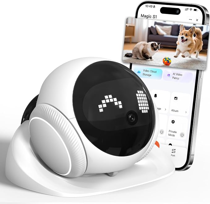 1080P Moving Pet Robot Camera, Smart Home Security Robot with Auto Tracking, Night Vision, 2-Way Audio, Auto-Recharge, Motion Alerts, App Control for Pet, Baby & Elderly Care