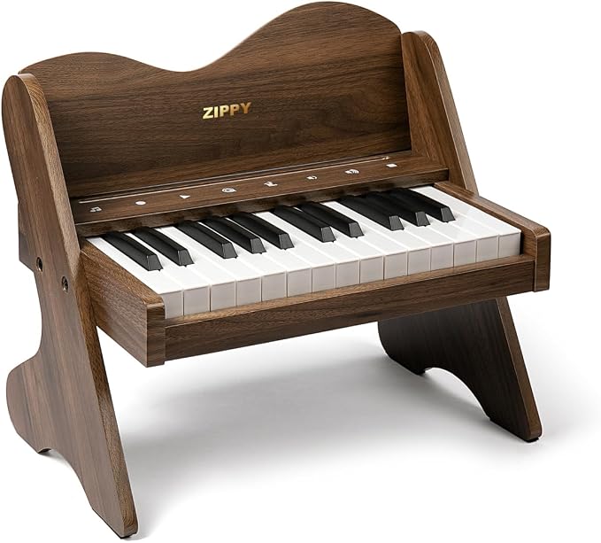 ZIPPY Kids Piano Keyboard, 25 Keys Digital Piano for Kids, Touch Sensitive Control Panel, Volume Adjustable, Mini Music Educational Instrument Toy, Wood Toy for Toddlers Girls Boys (Walnut)
