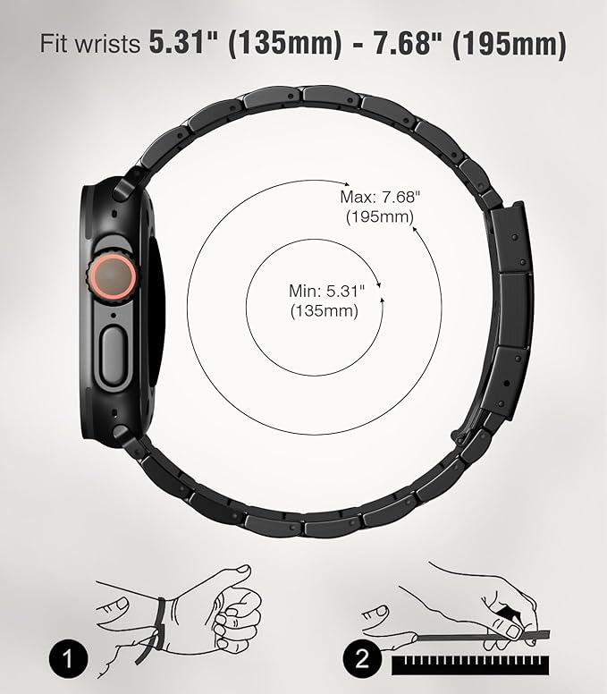 Upgraded Titanium Band Replacement Compatible with Apple Watch Band Ultra 3 Ultra 2/Ultra 49mm,iWatch Series 11/10 46mm,9/8/7 45mm,SE3/SE2/SE/6/5/4 44mm,3/2/1 42mm, Titanium Watch Band, Black