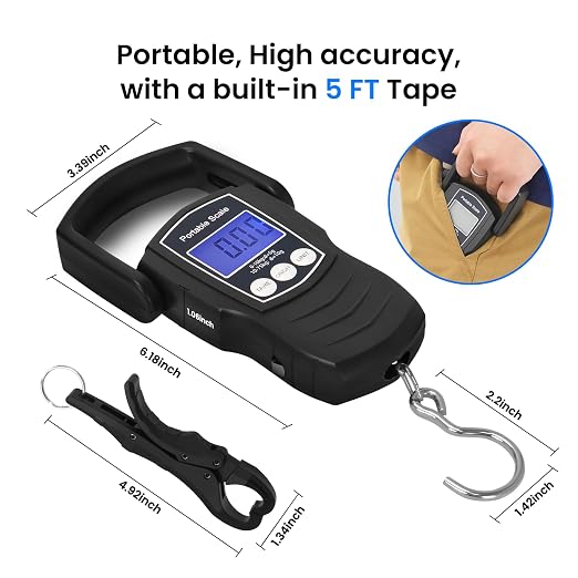 Digital Fish Scale, 75KG （165LB） Professional Fishing Scale Luggage Scale & Fish Lip Gripper Set with 5FT Tape Measure (with A Lip Gripper)