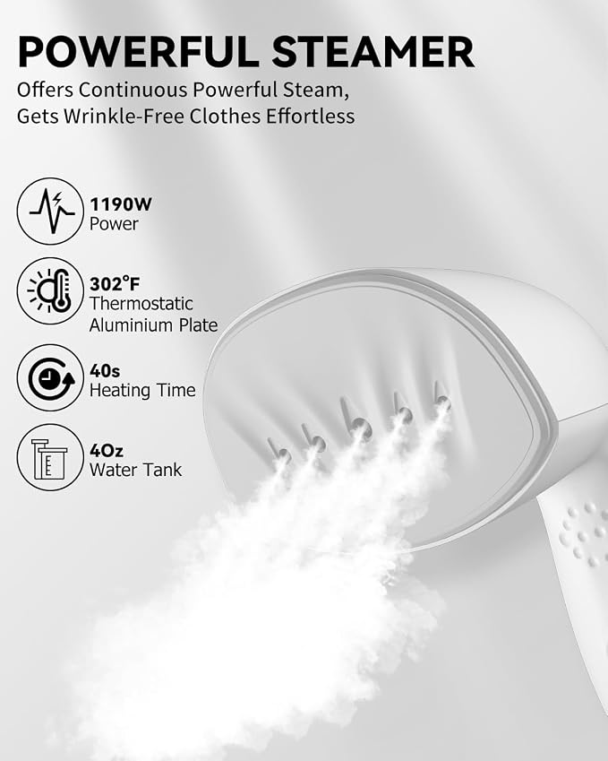 Steamer for Clothes Dual Voltage Travel Steamer 110V-220V for Worldwide Use, Clothes Steamer Handheld Steam Iron Travel Essentials, 1190W Quick Wrinkle Removal, Leakproof, White