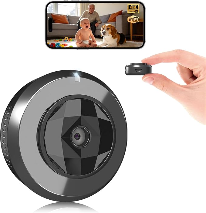 4K Indoor Security Hidden Camera: Mini Spy Camera for Home,Wireless Works with WiFi & Free Cloud Storage,APP Control Smart Motion Detection for Baby/Pet/Parents Surveillance(Deep Black)
