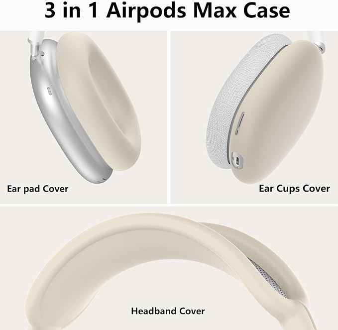 Silicone Case Cover for AirPods Max Headphones,Ear Pad Case Cover/Ear Cups Cover/Headband Cover for AirPods Max 2/1 (2026/2024/2020)(USB-C/Lightning),Silicone Accessories for Apple AirPods Max 2,Stone