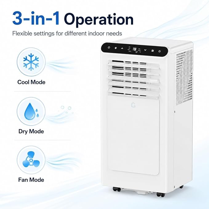 8000 BTU Portable Air Conditioners, 3-in-1 Portable AC with Cooling Dehumidifier Fan, Quiet Sleep Mode, Remote Control, 24H Timer,LED Touch Screen, for Bedroom Office Dorm Rooms Up to 350 Sq Ft