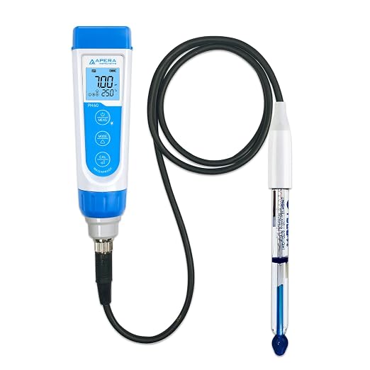 Apera Instruments PH60-PW Handheld pH Meter Tester Kit with LabSen 805 ATC pH Electrode for Lab-Grade pH Measurement in Pure Water and Water Solutions with Low Ionic Strength