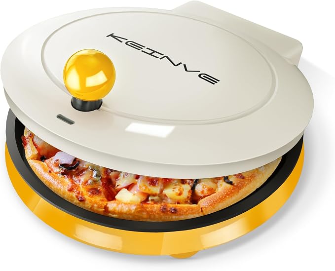 KEINVE 1000W Pizza Maker, 2-in-1 Indoor Griddle and Pizza Cooker, 8.5" 180° Open Nonstick Plate for Quesadilla, Panini, Crepe and More