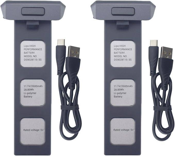 Fytoo 2PCS 3S 11.1V 2600mah Lithium Battery with 2PCS USB Charging Cable for SJRC F7 F7pro F7S F7GB2 9800FT RC Aerial RC Drone Spare Parts Quadcopter Battery