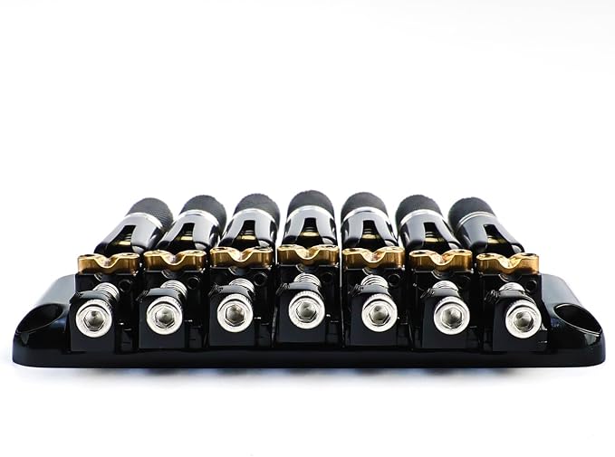 Headless 7-String Guitar Bridge 10.5mm Fixed Bridge -Brass Saddles Zinc Alloy Plate, Stable Intonation，Easy Installation/Adjustment, Fits Most 7-String Headless Guitars Black
