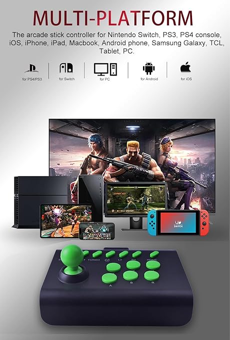 arVin Arcade Fight Stick Joystick Game Controller for iPhone iOS Android PC Fighting Stick for Nintendo Switch/PS3/PS4 Arcade Rocker Gamepad with Turbo & Marco for Emulators/Cloud/PS Remote Play/Steam