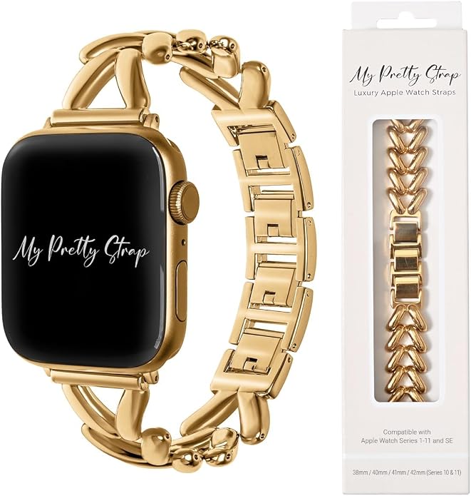 My Pretty Strap - Compatible Apple Watch Band Strap, Stainless Steel Fashion iWatch Replacement Strap- Easy Resizing, No Tool Needed, Fits Most Wrists- Series 1-11, SE and Ultra