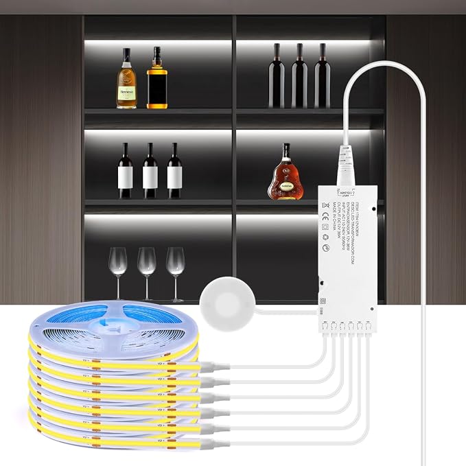 Cabinet Light COB LED Strip Lights 6-in-1 Dimmable Touch Control for Display Cabinets, Wardrobes, Kitchen, Wine Cabinets, Showcase & Shelf Lighting (White Light, 3.3ft)