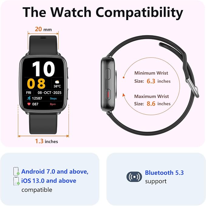 MorePro Fitness Tracker with 24/7 Heart Rate & Blood Pressure Monitor, Blood Oxygen & Sleep Tracker, Smart Watch with Step Calorie Counter, IP68 Waterproof Activity Tracker for Women Men Android iOS