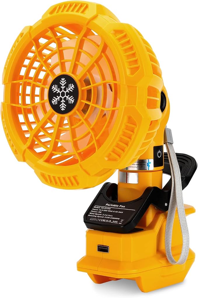 Taingwei Portable Clip on Fan for Dewalt 20v 60v Lithium-ion Battery,Battery Powered Stroller Fan with 3 Energy Efficient Speed Settings for Bedroom,Outdoor,Camping and Job Site(Tool Only)
