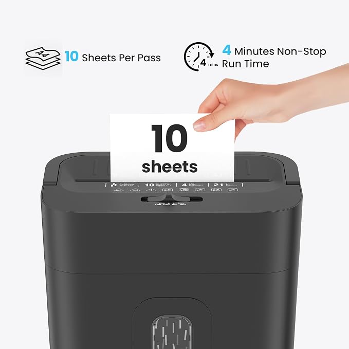 Locksworth 10-Sheet Cross Cut Paper Shredder, 5.55 Gallon Heavy Duty Shredder for Home Office, P-4 High Security Shredders for Paper/Credit Card/Mail/Staples/Clips, Portable Handle Design