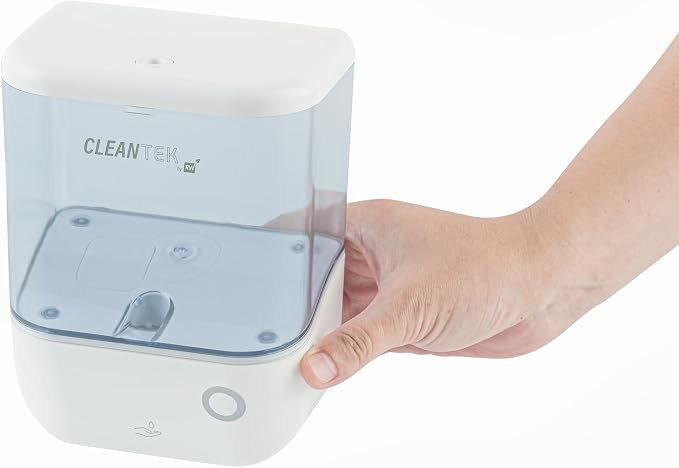Restaurantware-Clean Tek Professional 34 Ounce Automated Soap Dispenser, 1 Touchless Wall-Mountable Soap Dispenser - Security Key, Arctic Blue Plastic Soap Dispenser, Transparent, for Liquid Soap