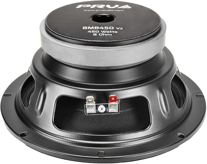 PRV AUDIO 8 Inch Midbass Speaker 8MB450 v2, 450 Watts, 8 Ohm, 2 in Voice Coil, Loudspeaker for High Output Pro/Car Sound System (2 Speakers) Bundle
