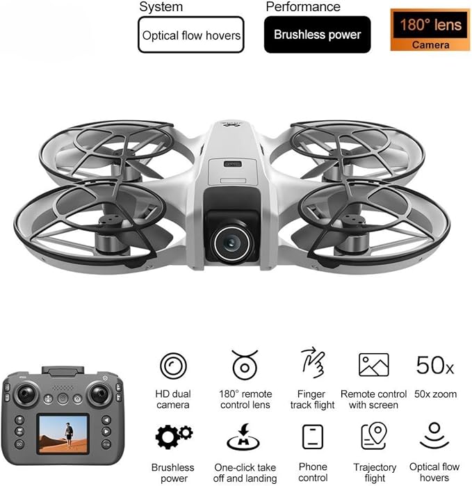 Hobby Mini Drone With Display Screen, Dual Cameras, 360° Propeller Guard, Optical Flow Positioning, Brushless Motor, One Key Takeoff/Landing, Headless Mode, Hovering, LED Light, 2 Batteries, Handbag, Beginner-Friendly FPV Remote Control Quadcopter, Sma...