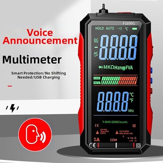 FS899S Digital Multimeter Tester, USB Rechargeable Smart Auto Ranging Multimeter, Measure AC/DC Current/Voltage, Capacity, Continuity, Resistance, Frequency, Non-Contact Voltage (NCV)(FS899S)