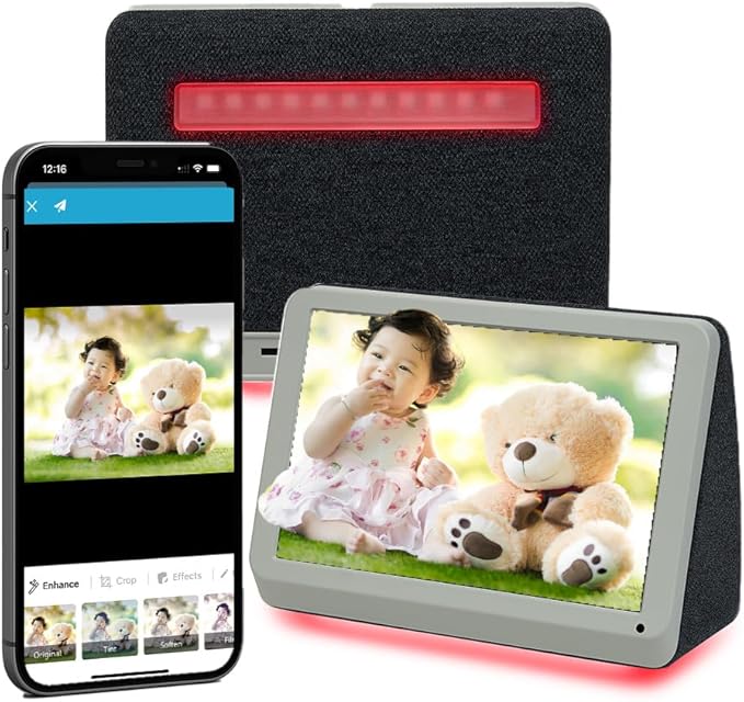 PhotoShare MyLuma LED 7” WiFi Digital Photo Frame with LEDs and Soft Touch Back Panel | Send Photo or Video from Phone to Digital Picture Frame | Stardust Grey Finish