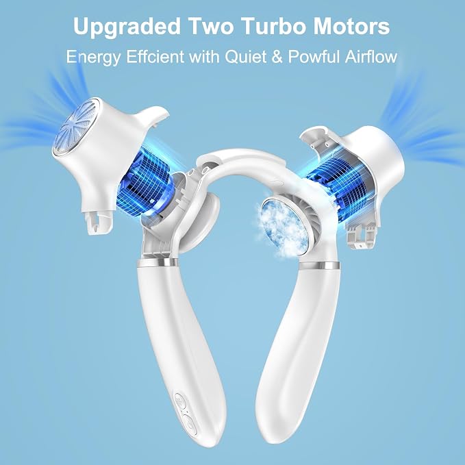 Portable Neck fan,Hands Free Wearable Neck Fan,2023 Lightweight Neck Air Conditioner fan,4000 mAh Battery Operated Neck Cooling Fan,3+1 Speed Adjustable for Travel Camping Working-White