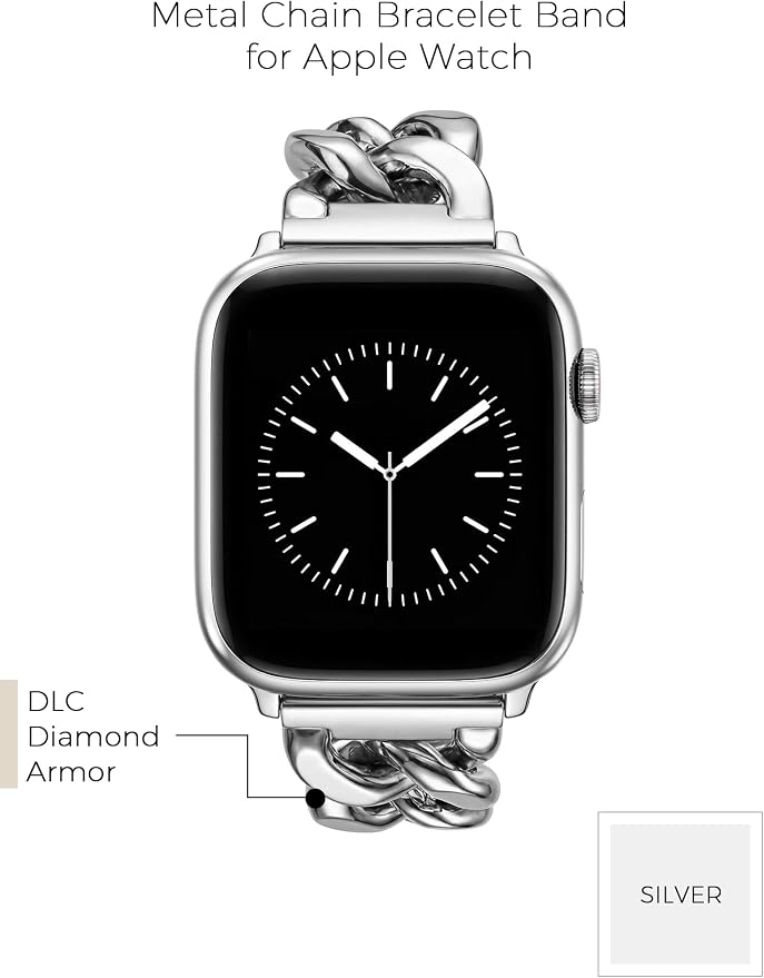 V.R.HOPE Silver Apple Watch Bands for Women, Designer Cowgirl Chain Bracelet Strap Compatible with Apple Watch 38mm 40mm 41mm 42mm, Dressy Stainless Steel Metal Band for iWatch Series11 10 9 8 7 6 5 4 SE3(Silver)