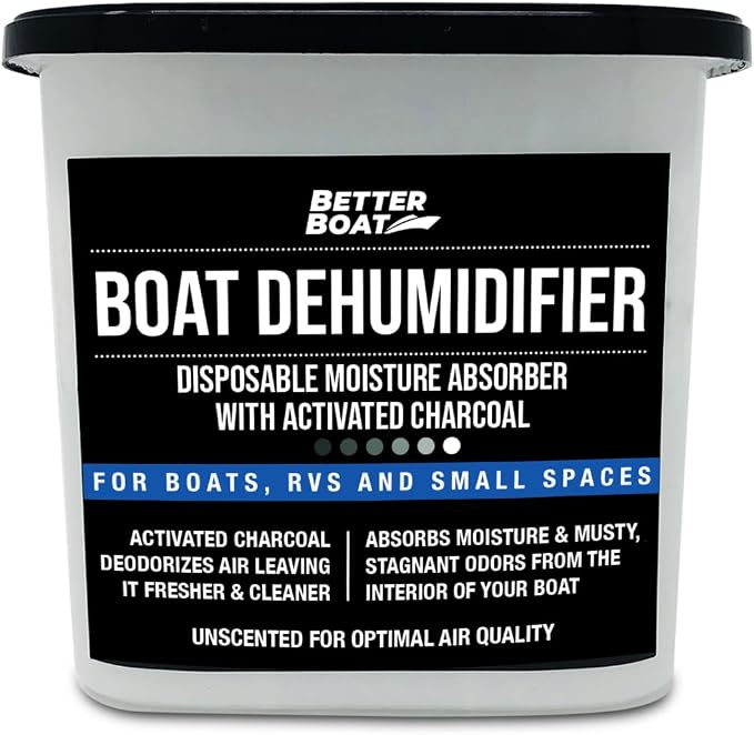 Moisture Absorber with Activated Charcoal Dehumidifier Bucket, Unscented Odor Absorber for Closet Basement Bathroom Boat RV, Disposable No Refill - Better Boat