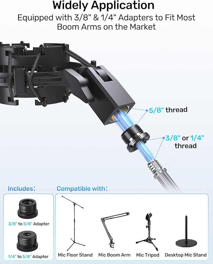 AT2020 Microphone Shock Mount with Metal Pop Filter, [Custom Built for audio technica Mic] Anti-Vibration Suspension Shockmount Holder Clip Compatible with AT2020USB+ AT2035 ATR2050 AT3035 AT3060