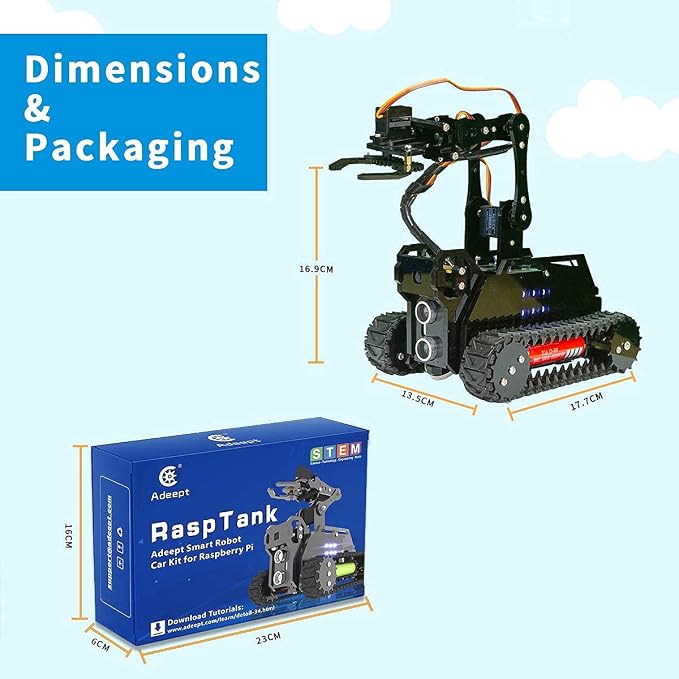 DIY Robot Model Kit for Raspberry Pi 4/3 Model B+/B WiFi Wireless Smart Robot Car Kit with 4-DOF Robotic Arm/OpenCV Target Tracking/Video Transmission Rasptank Robotic Kit with PDF