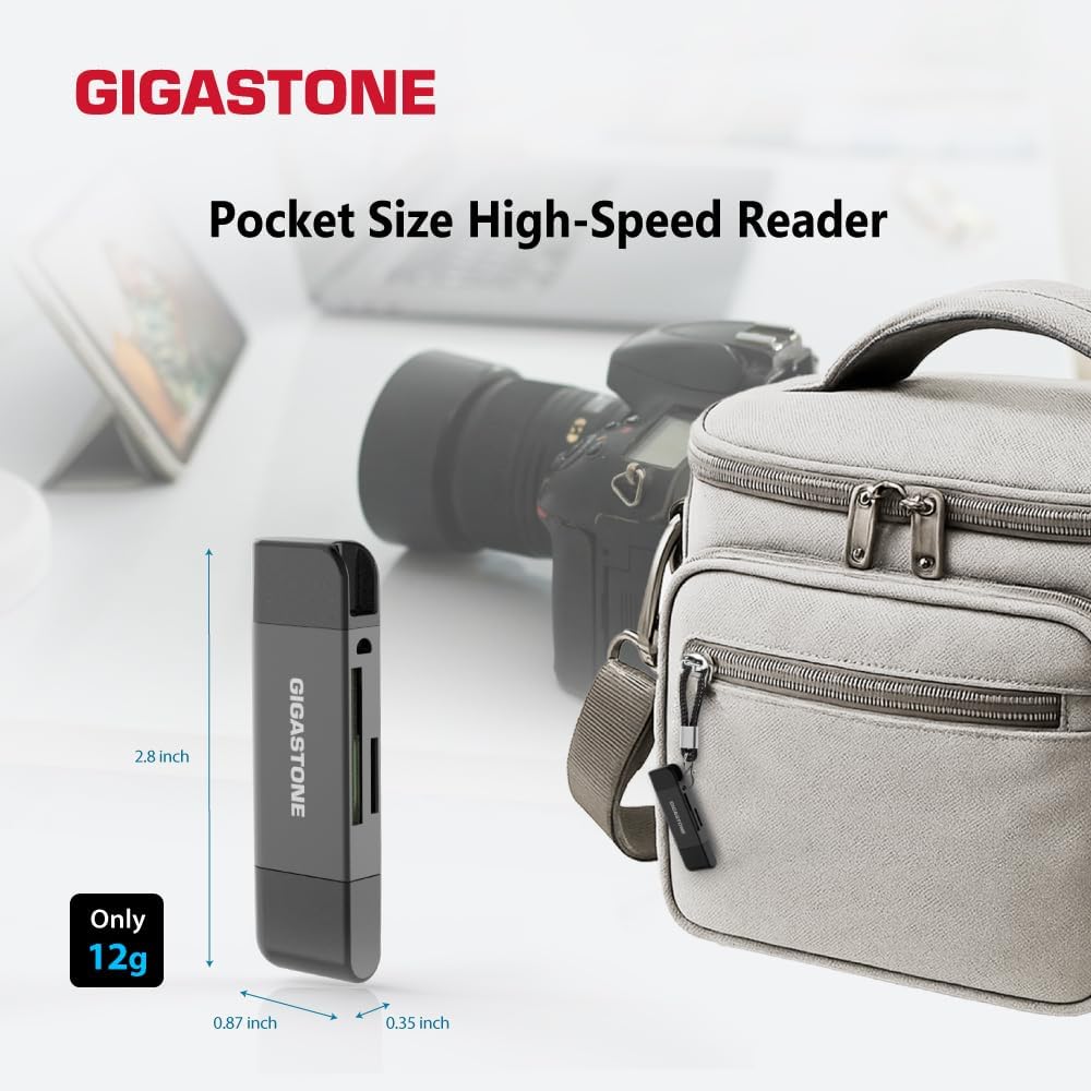 GIGASTONE SD Card Reader, 5-in-1 USB-A/USB-C Card Reader, Dual Slot for SD/Micro SD/SDHC/SDXC, Compatible with Laptop, PC, iPhone16/15, MacBook Pro/Air, iPad Pro, Android