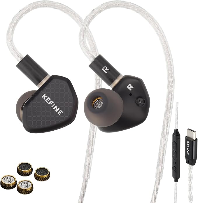 Klean Hi-Fi in Ear Monitor, Wired Gaming Earbuds, 10mm DLC Diaphragm Dynamic Driver, Wired Earphones, Interchangeable Tuning Nozzles, HiFi IEM for Audiophile, Musician & Gaming(with Mic USB-C)