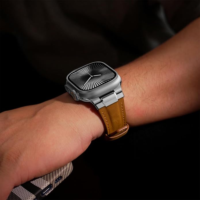 Vintage Genuine Leather Band for Apple Watch Ultra 49mm (2026 Upgrade), Rugged Replacement Strap Compatible with iWatch 46mm 45mm 44mm - for Men Women, Fit Ultra3/2/1, SE 3/2/1, Series11 10/9/8/7/6/5/4