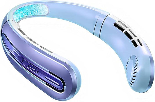 Portable Neck Fans that Blow Cold Air, Rechargeable Personal Small Wearable Cooler With 3-Speed, LED Display, 5000mAh, Type-C Port, Gift For Women, Dad, Birthday, Father, Travel, Outdoor, Grey Blue