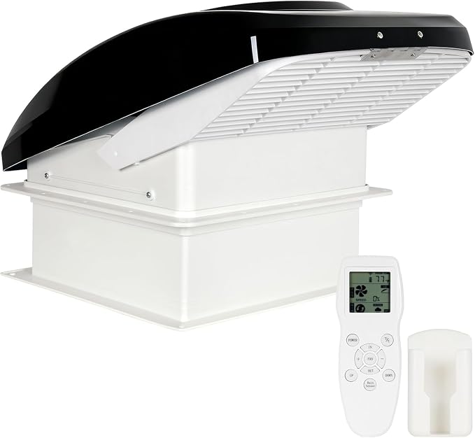 Remote Control RV Roof Vent Fan with Rain Shield, 12V DC 14" Quiet RV Roof Fan, 10-Speed, Reversible