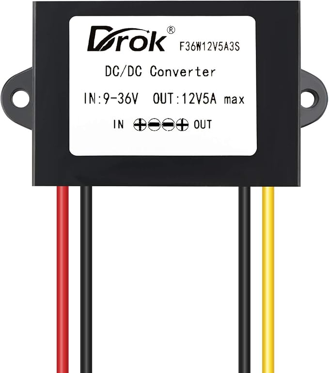 DROK DC-DC Stabilizer, 9V-36V to 12V Boost Buck Converter 5A 60W Waterproof Auto Step Up Down Voltage Regulator 12V Volt Transformer for Car Audio Solar Power System LCD Television LED Display Screen