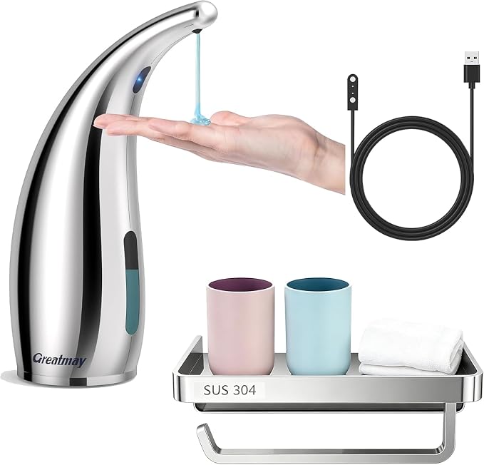 Automatic Soap Dispenser,4 Adjustable Levels Touchless Hand Sanitizer Pump with Infrared Sensor, Countertop Electric Soap Dispenser for Bathroom,Kitchen(TS2012) (Silver-Pink-Blue)