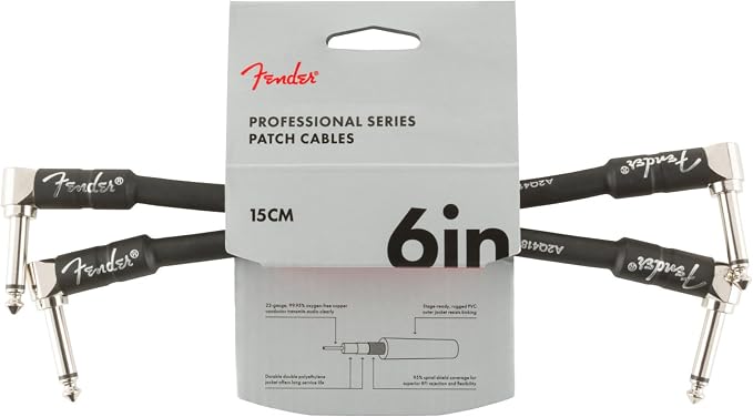 Fender Professional Series Instrument Cable, Guitar Cable, Guitar Accessories, Angle/Angle, Black, 6in, 2-Pack