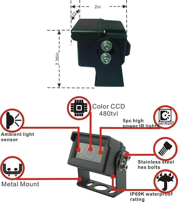 AHD 1080P Wired Reverse Rear View Backup Camera System,2 IR Camera with Waterproof IP69K, 7" Single View Monitor with TVS Protector,Vibration-Proof 10G for Tractor/Truck/Skid Steer/Heavy Equipment