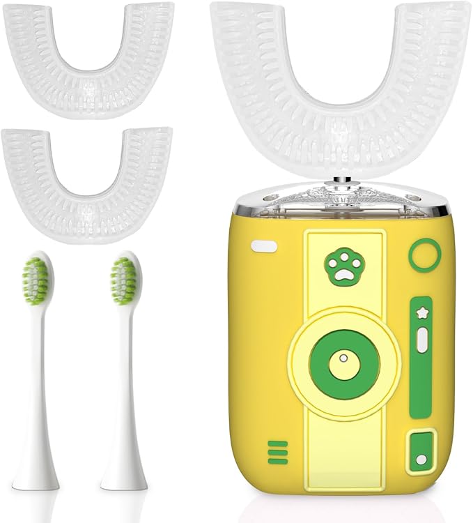 Adult Ultrasonic Electric Toothbrush, 360° Oral Cleaning for Stain & Whitening, IPX7 Waterproof Rechargeable, U-Shape Brush Head×3 + Straight Handle Brush Head×2