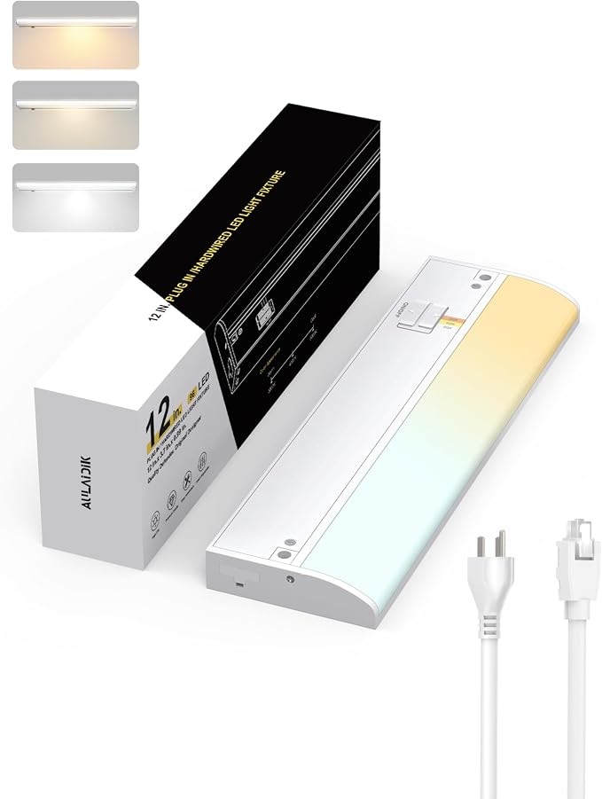 Under Cabinet Lighting Hardwired & Plug-in, 12 inch 3CCT Dimmable Linkable Under Counter Lights for Kitchen,with Power Cord and Linked Cord, CRI 97, 120V,8W,700Lm, White