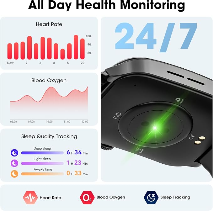 Smart Watches for Men Women, 1.91" HD Curve Screen Smartwatch (Answer/Make Call), Activity Fitness Tracker with Heart Rate Sleep Monitor Pedometer, 100+ Sport Modes, Smart Watch for Android iPhone