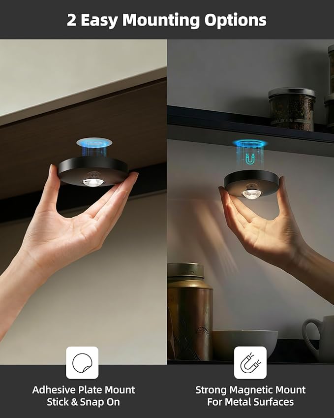 Rechargeable Puck Lights (6Pcs) with Remote, 1500mAh Battery, Dimmer & Timer, Wireless Led Stick on Lights for Bedroom, Kitchen