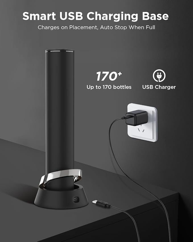 Newise Luxury Automatic Electric Wine Opener with Charging Base, Built-in Foil Cutter - Rechargeable Wine Bottle Opener | Gift for Wine Lovers