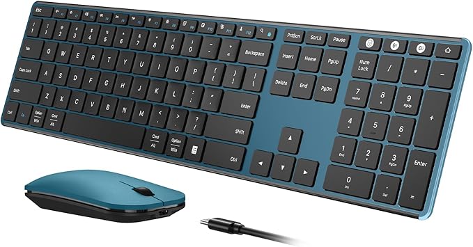 seenda Wireless Bluetooth Keyboard and Mouse Combo, SKM64-3 Rechargeable Slim Quiet Keyboard Mouse, 3 Multi-Device Connection, Compatible for Windows 11/10 PC Laptop Mac MacBook iPad, Black Blue