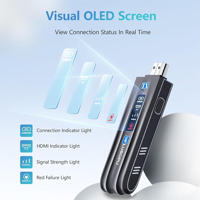 2026 Upgraded Wireless HDMI Transmitter and Receiver, WELUSOPU HDMI Wireless Extender 4K Decode Input 1080P Output, 2.4/5G, for Laptop PC TV Box to TV Monitor Projector for Home Church Office, 328FT